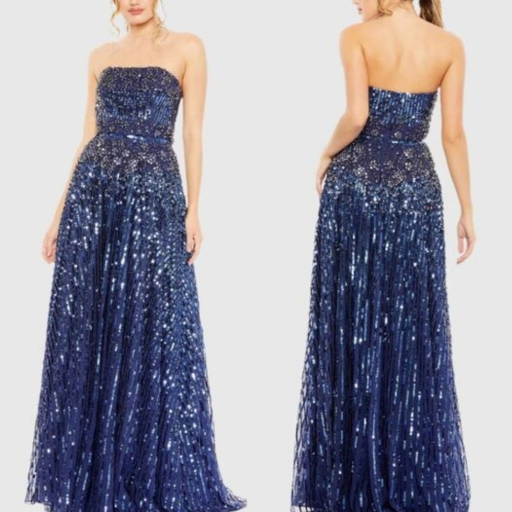 Mac Duggal [ 16] 93915 Strapless Hand Embellished Beaded A Line Dress